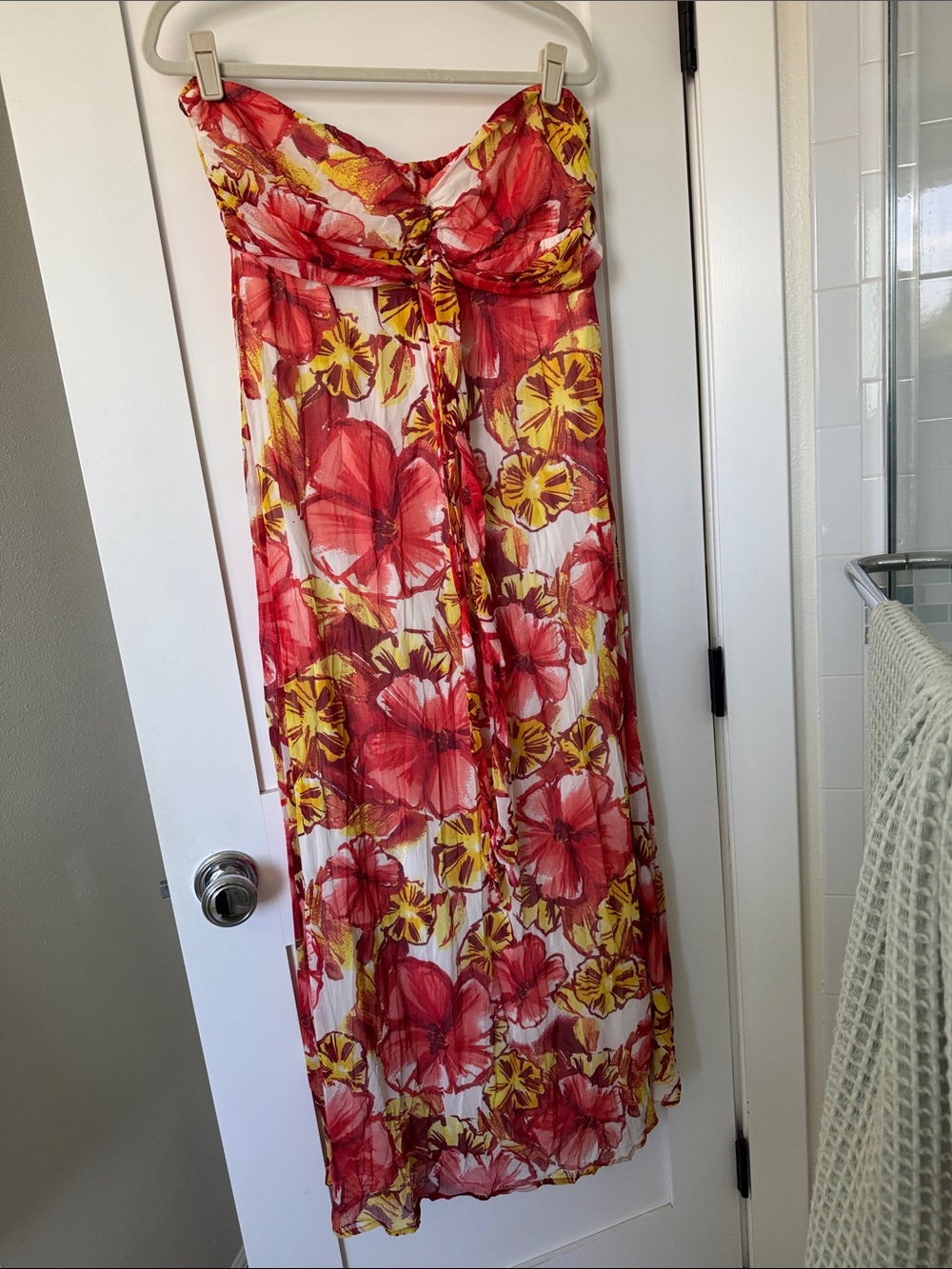 Xhilaration Red & Yellow Floral Strapless Swim Cover-Up Maxi